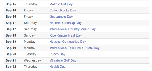 A mere snippet of Clutter Pirate holidays.