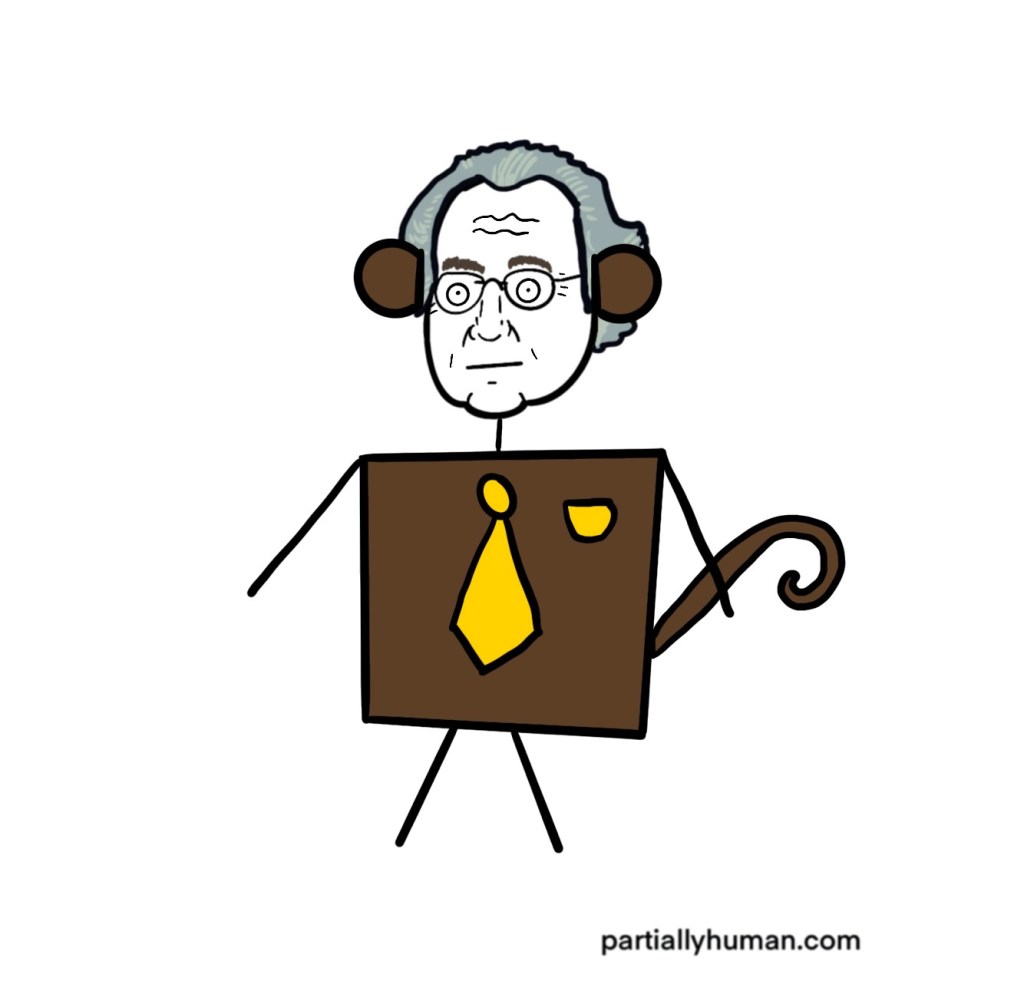 Bernie with monkey ears and monkey tail