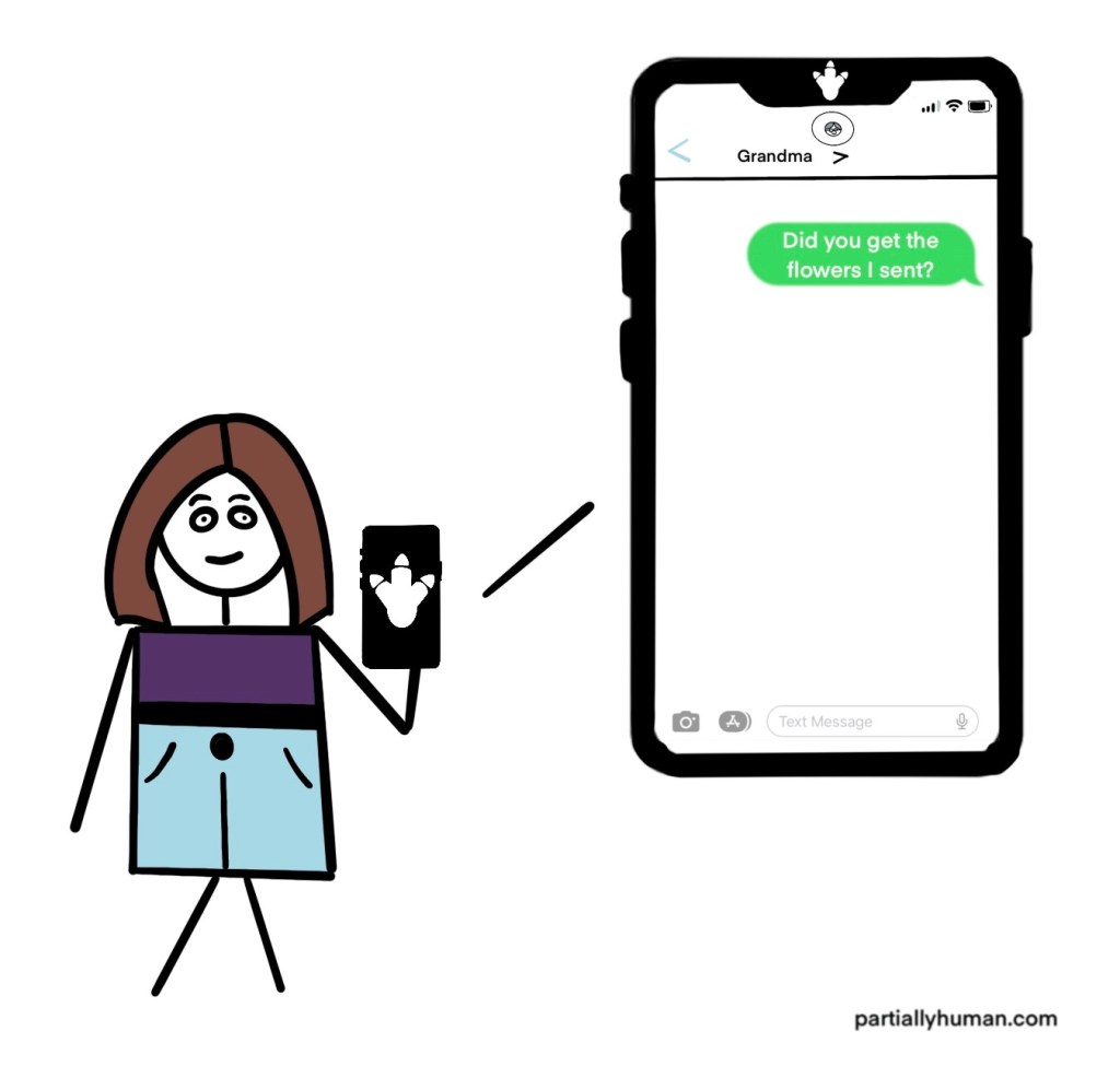 Gen Z girl texting her grandma to ask if she got the flowers she sent