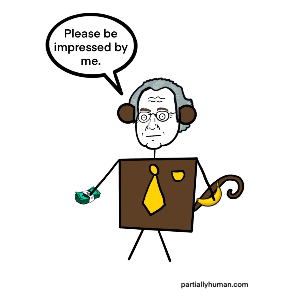 Bernie holding money and a banana