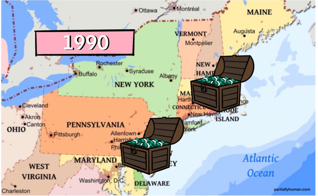 treasure chests of cash on Philadelphia and Boston